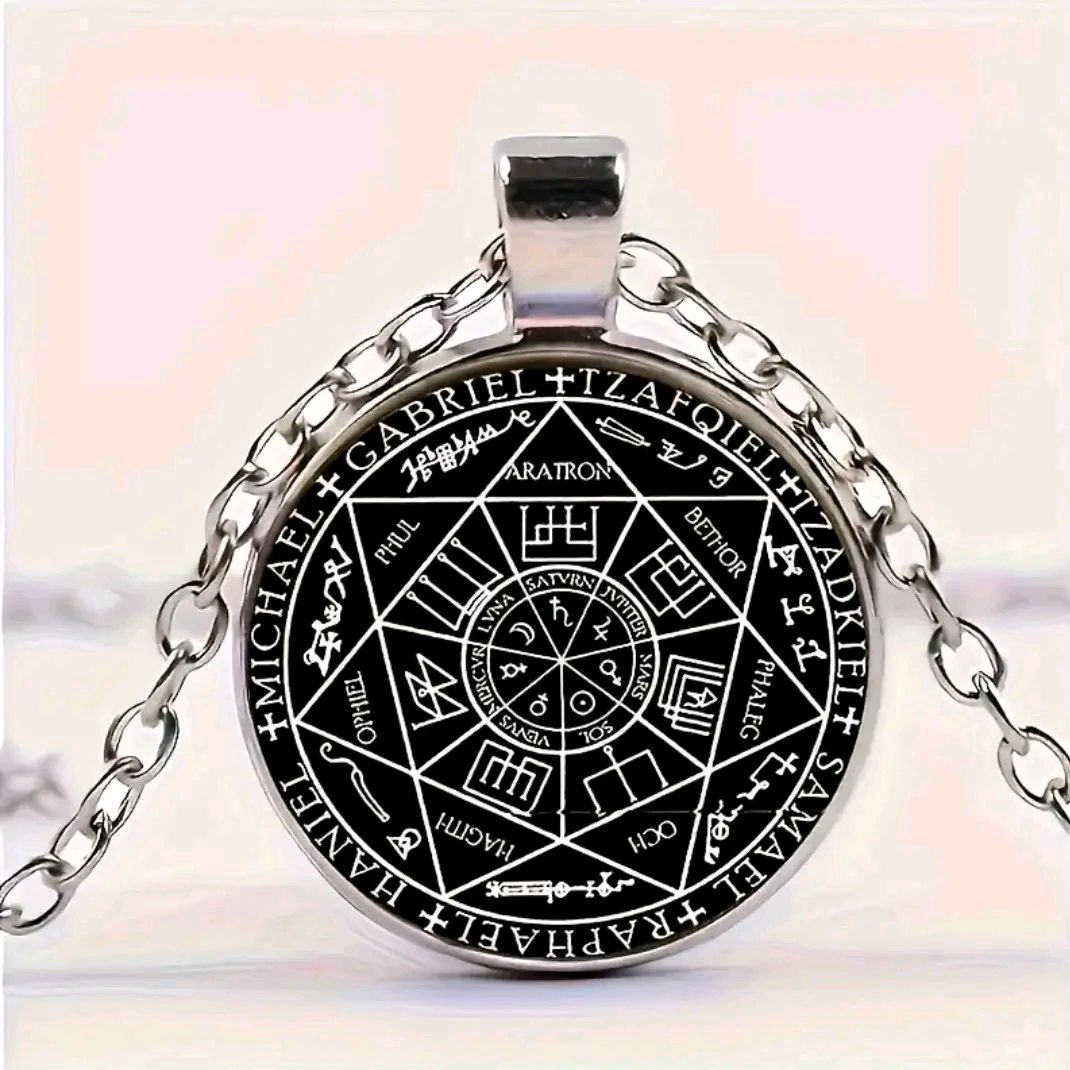 Serenity Angel Necklace with black talisman pendant on silver stainless steel chain