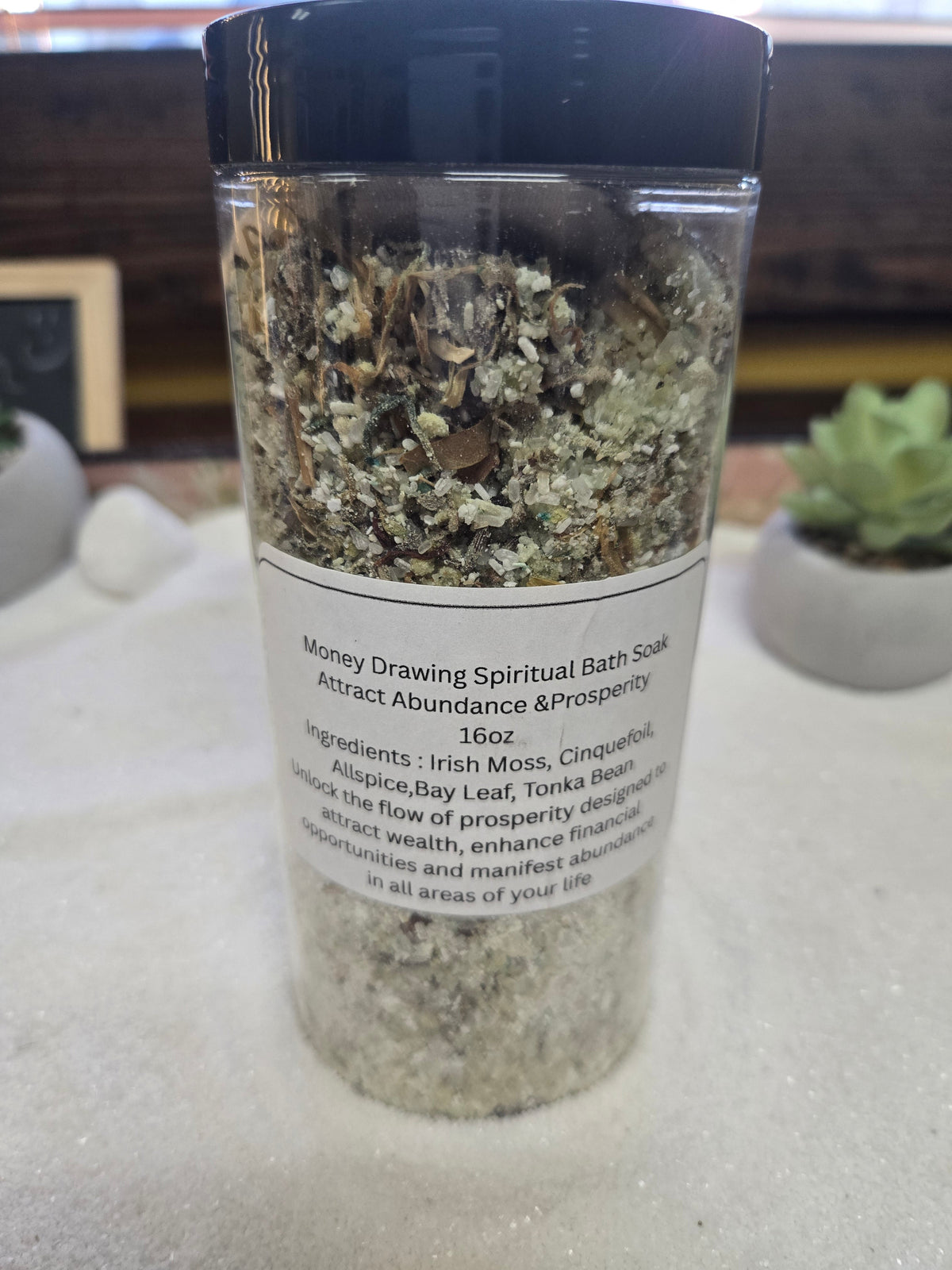 Money Blessing Spiritual Salt jar with natural herbs for attracting abundance and prosperity