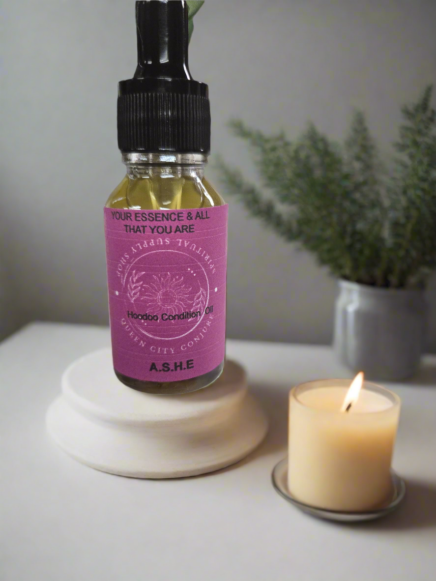 Ashè Spiritual Oil bottle enhancing personal enlightenment and empowerment.