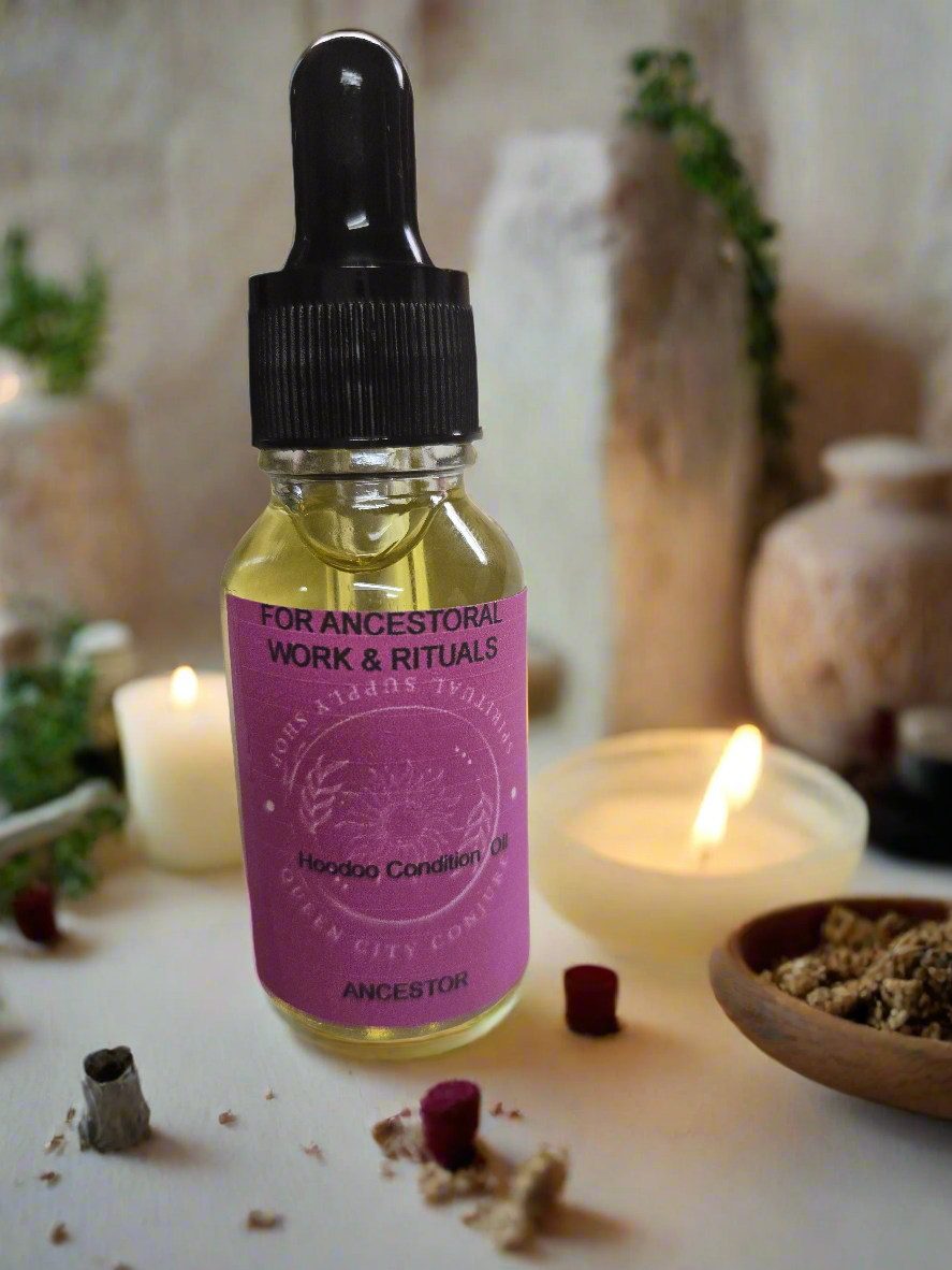Ancestral Veneration oil bottle, ancestoral connection, natural herbs and resin.