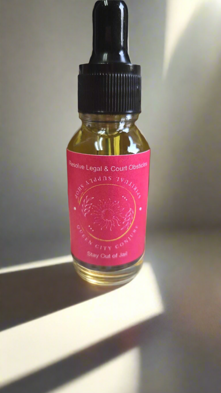 Stay Out of Jail conjure oil bottle for legal protection and peace of mind.