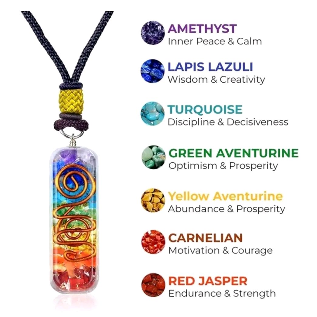 7 Chakra Reiki Stone pendant with 7 fused crystals for meditation and healing.