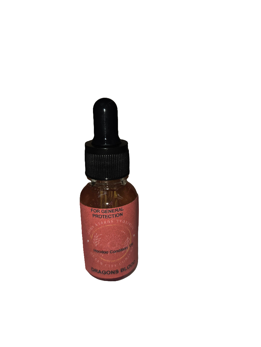 Dragon blood protection oil bottle, spiritual protection, natural herbs and resin.