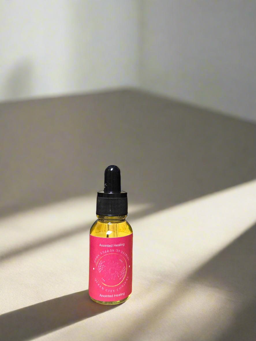 Handcrafted spiritually anointed healing oil for rituals and protection.