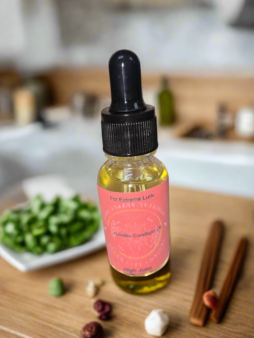Sacred High John conjure oil bottle for extreme luck & fortune 