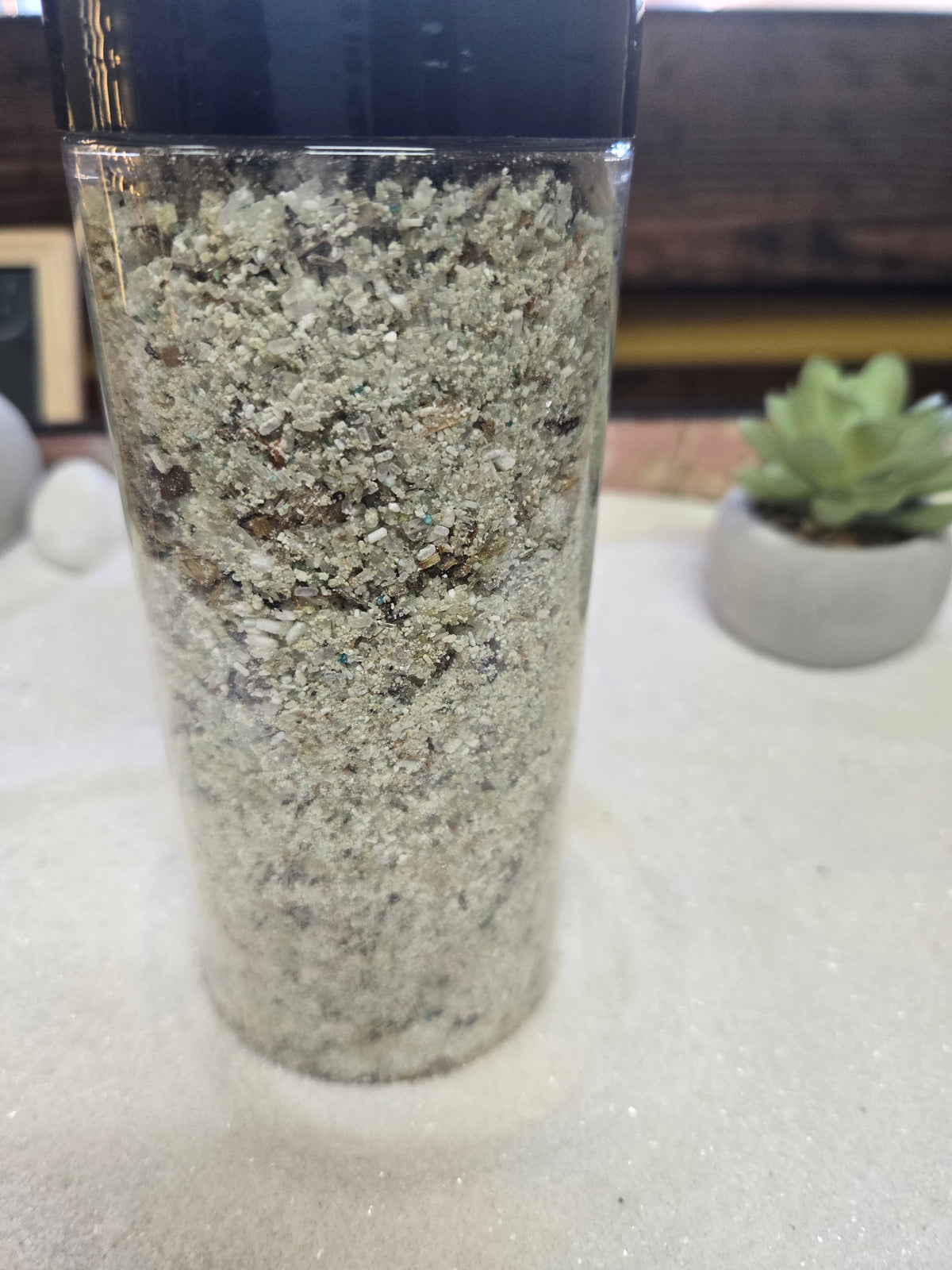 Money Blessing Spiritual Salt in clear container for prosperity and financial abundance rituals