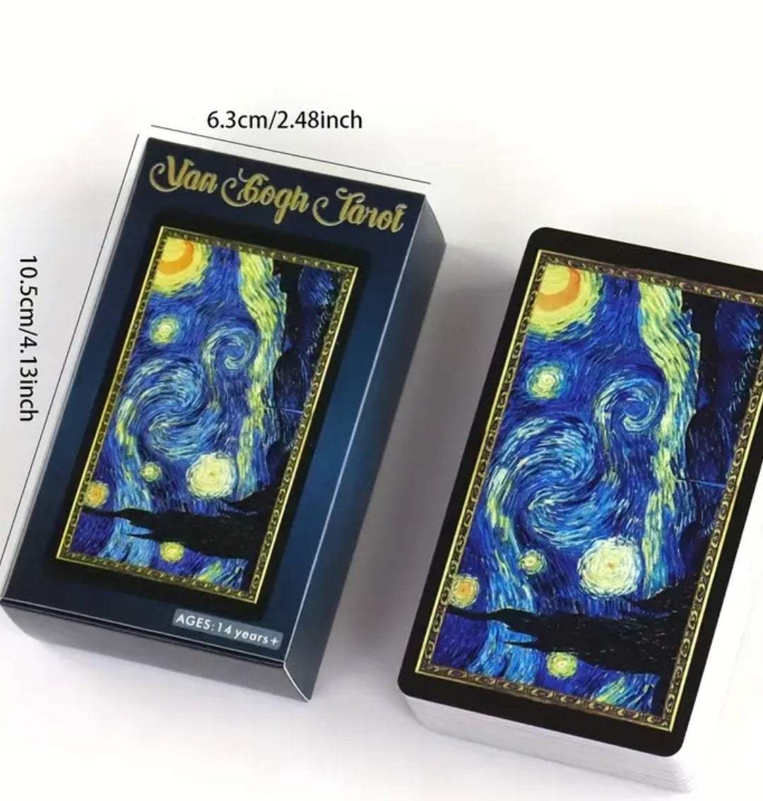 Van Gogh Tarot Cards featuring classic mystical designs, portable deck in vivid colors, suitable for beginners.