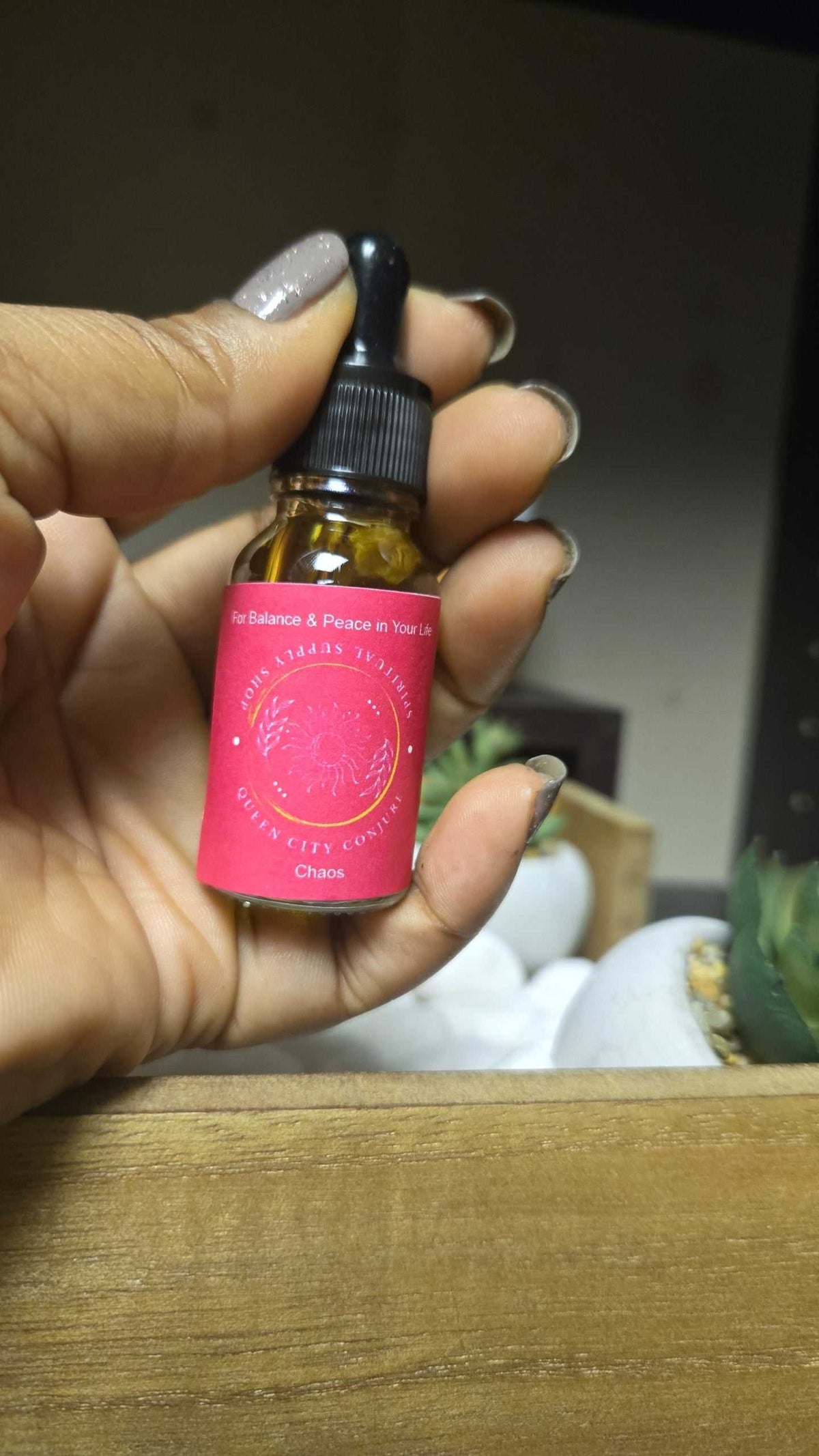 Chaos Spiritual oil bottle for balance happiness and empowerment 